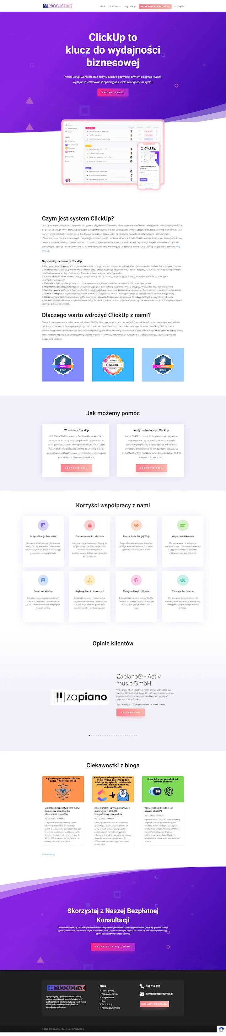 Strona internetowa BeProductive – projekt wykonany przez DevStrony