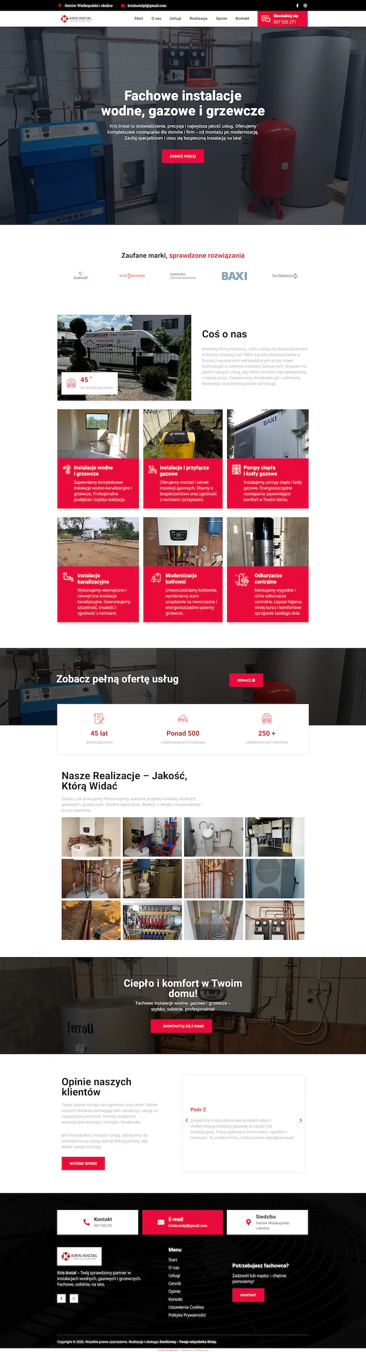 Strona internetowa Kris-Instal – projekt wykonany przez DevStrony