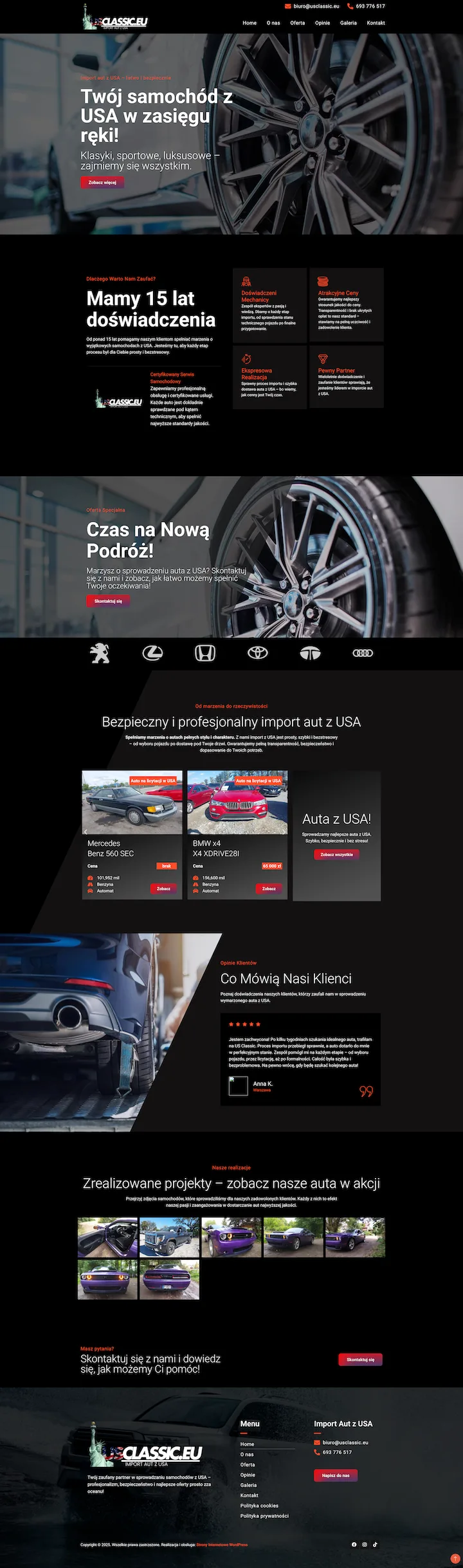 Strona internetowa USClassic – projekt wykonany przez DevStrony