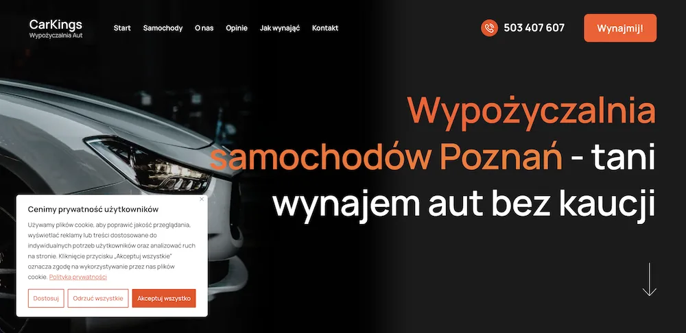 Strona internetowa CarKings – projekt wykonany przez DevStrony