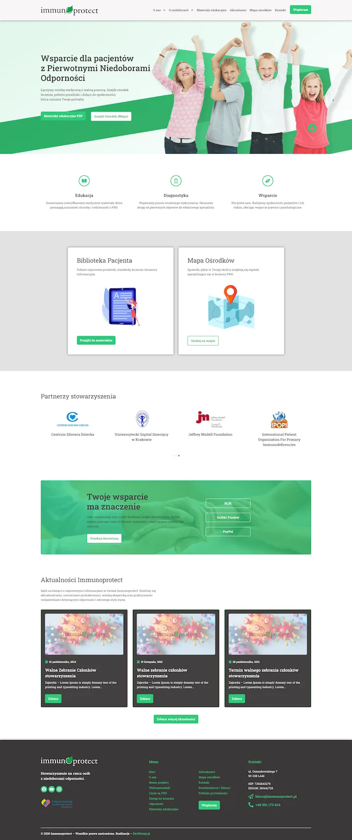 Strona internetowa Immunoprotect – projekt wykonany przez DevStrony